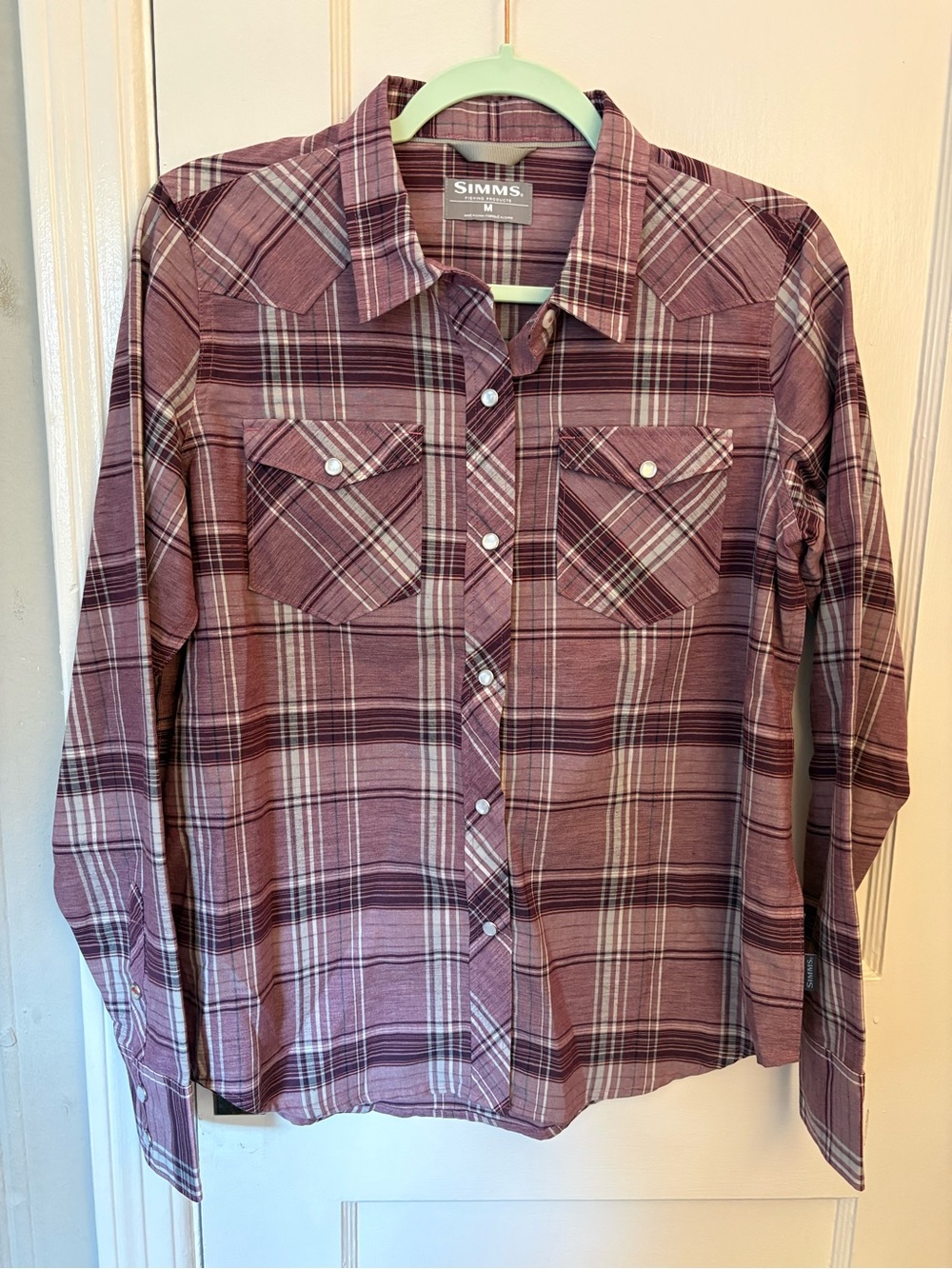 Simms Women’s Plum and White Plaid Button-Front Shirt